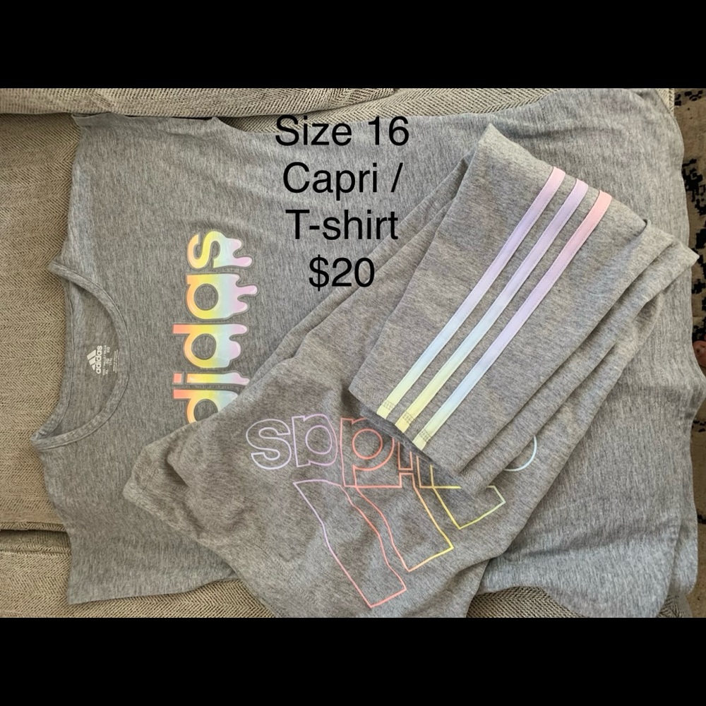 Adidas exercise Capri and T-shirt. Never worn